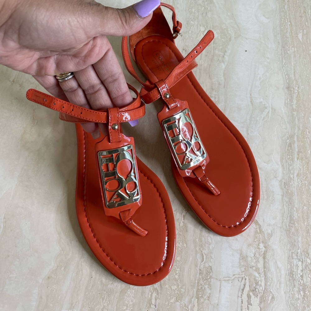 Coach Women's Sandals Sz 11L Odele Tangerine Logo